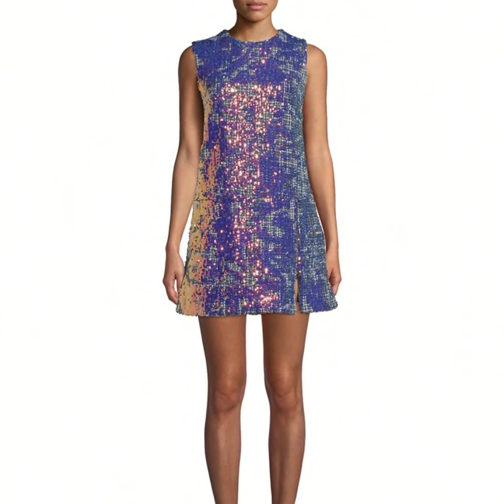 Nicole Miller Sequin Tweed Sleeveless Mini Shift Dress Sz 4